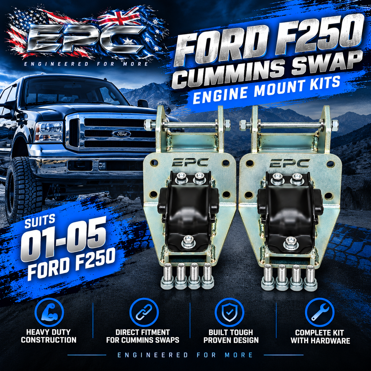 01 - 05 F250 Cummins swap Engine Mount Kit 